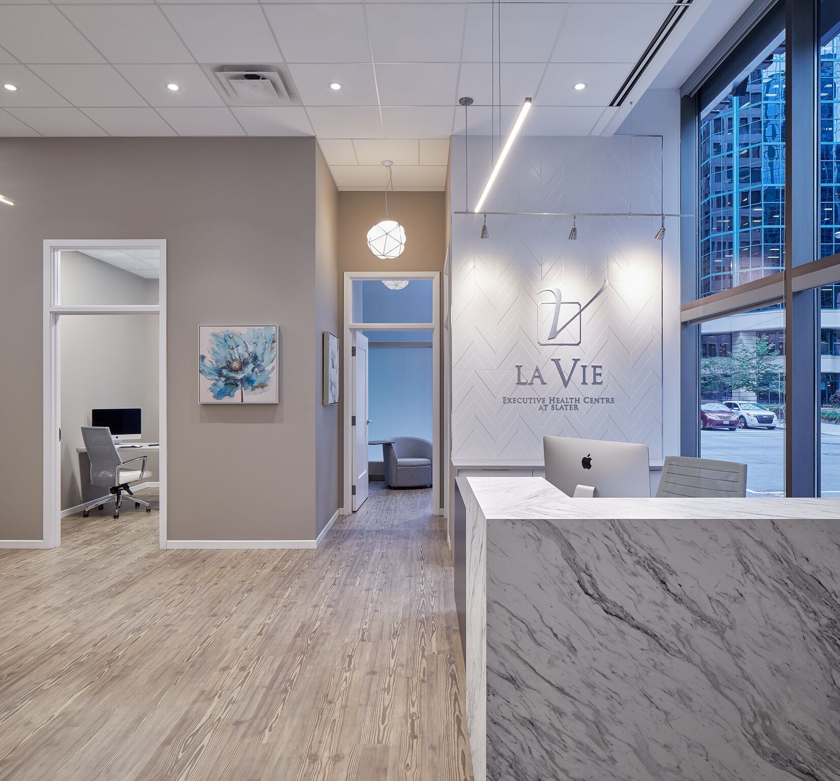 Corridor lighting at La Vie Executive Health Centre, Ottawa