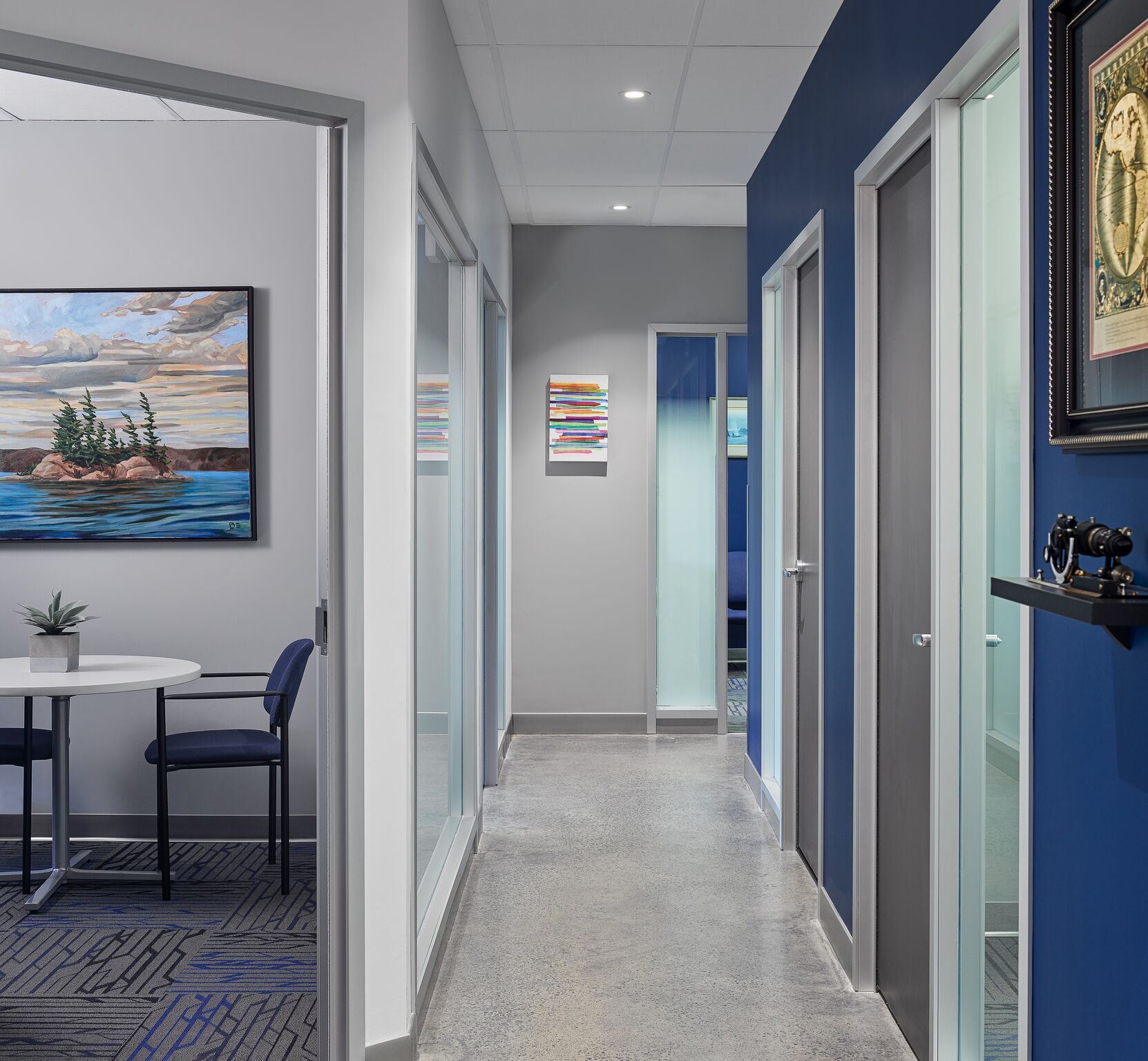 Office corridor lighting at Annis O’Sullivan Vollebekk, Kanata