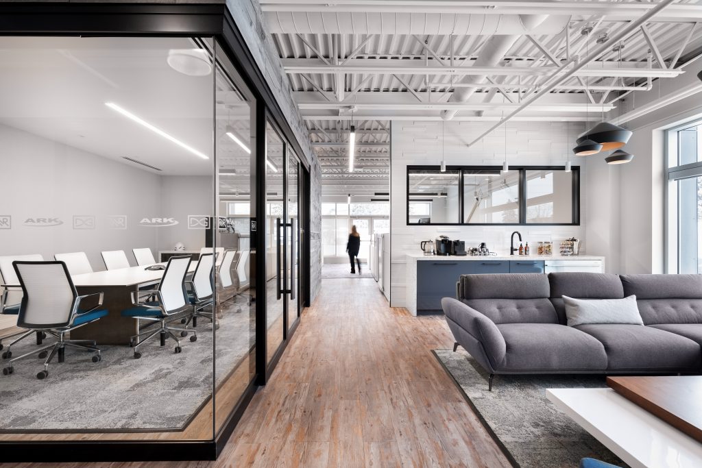 Boardroom and lounge lighting at Ark Construction, Kanata