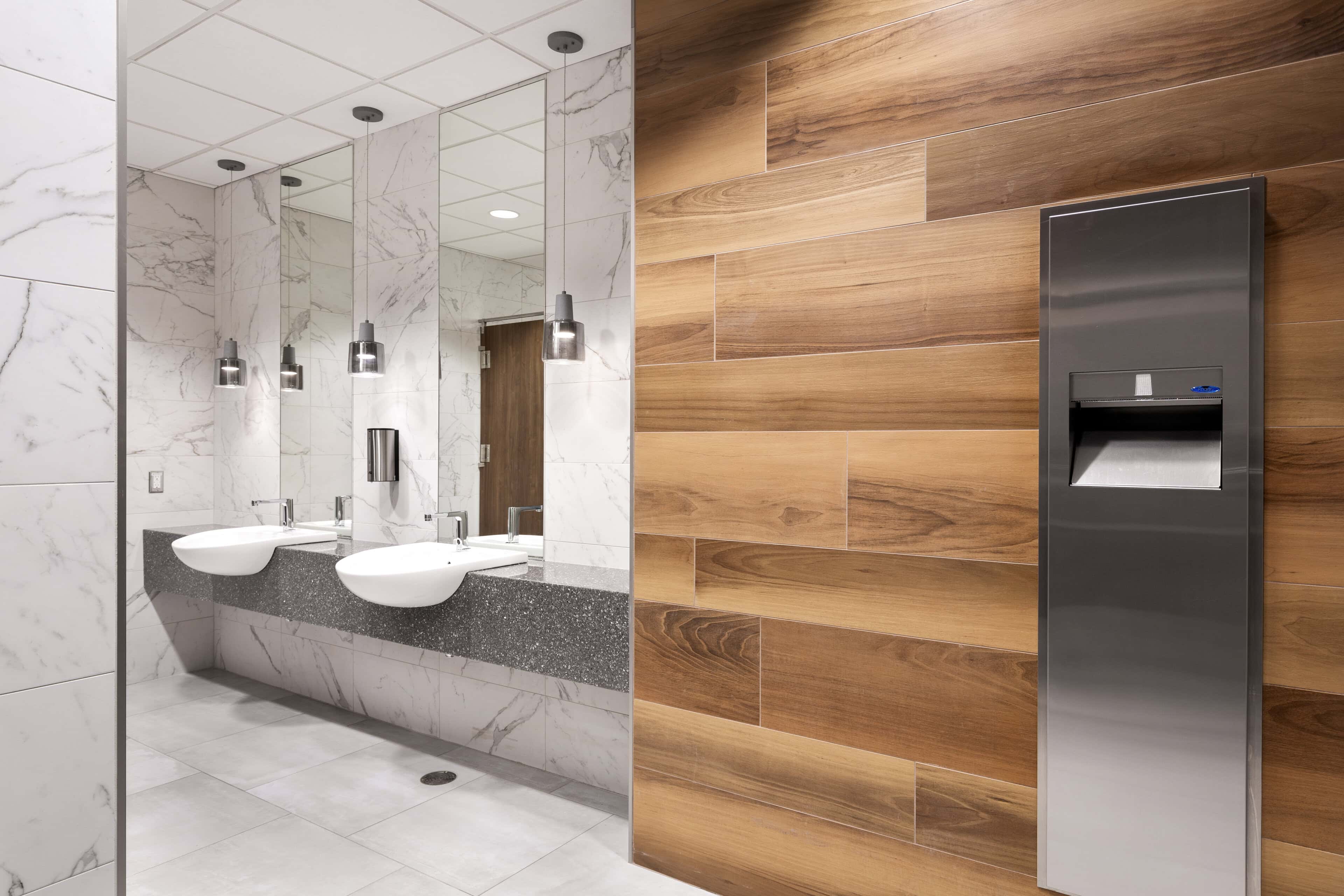 Washroom lighting at Ark Construction, Kanata
