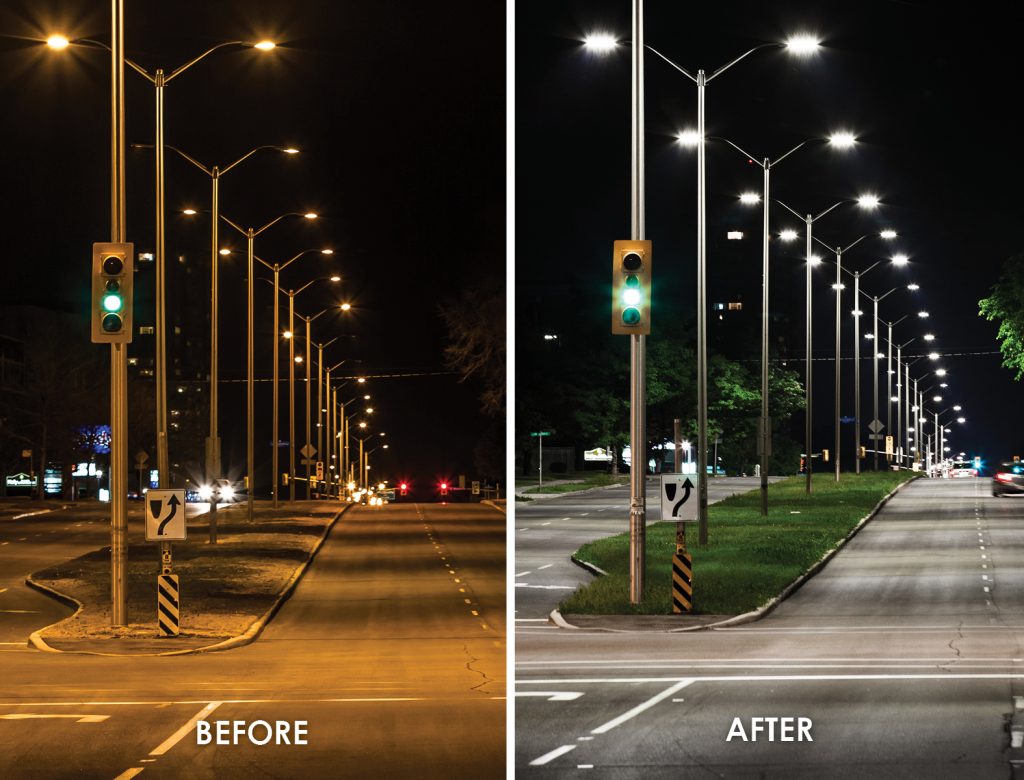 Intersection street lighting at Carling Avenue Street Lighting, Ottawa