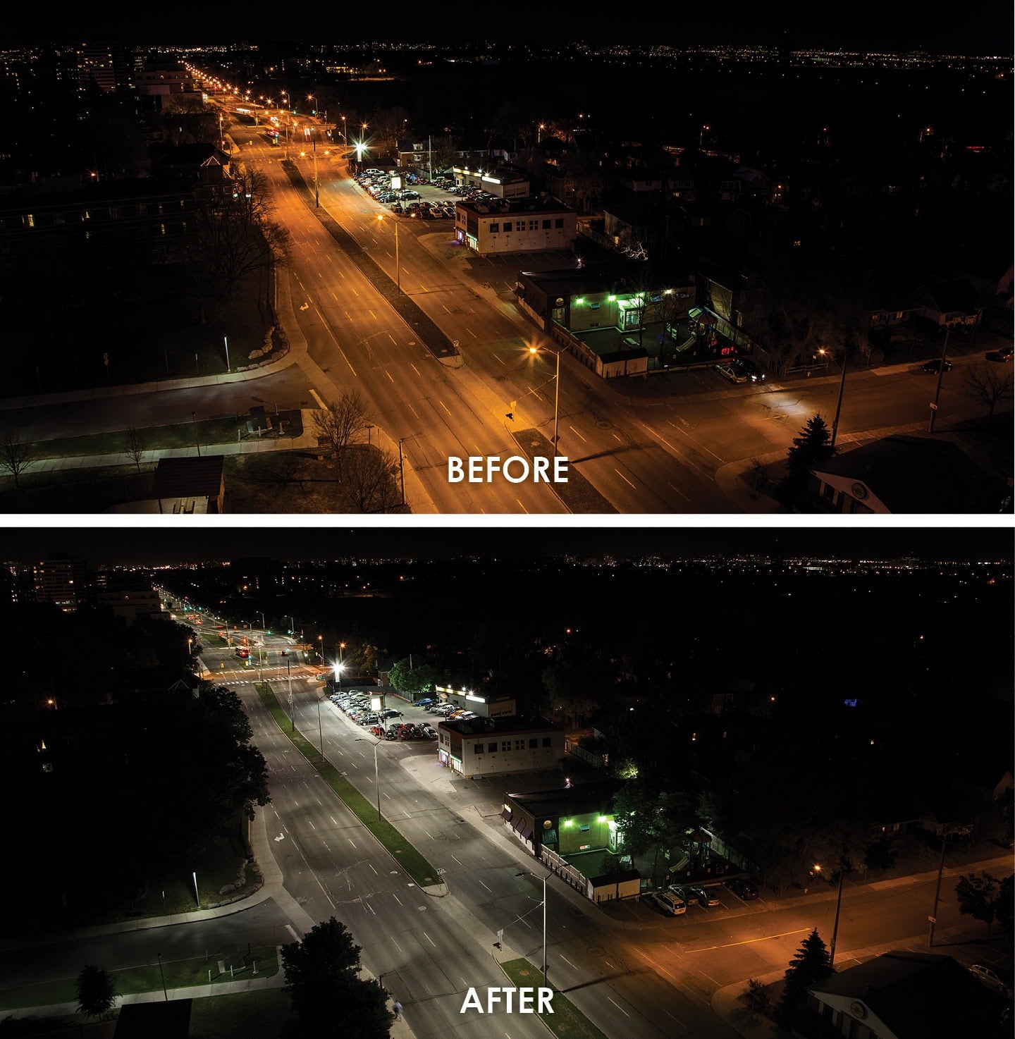 Aerial street lighting view at Carling Avenue Street Lighting, Ottawa