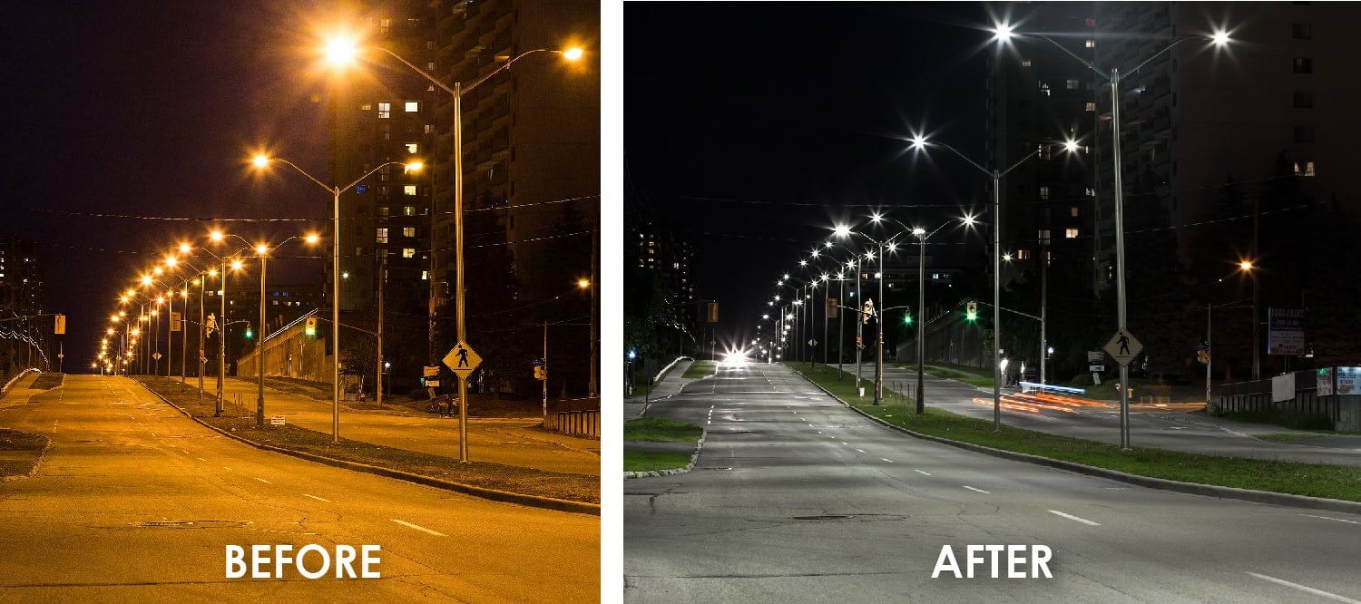 Residential street lighting at Carling Avenue Street Lighting, Ottawa