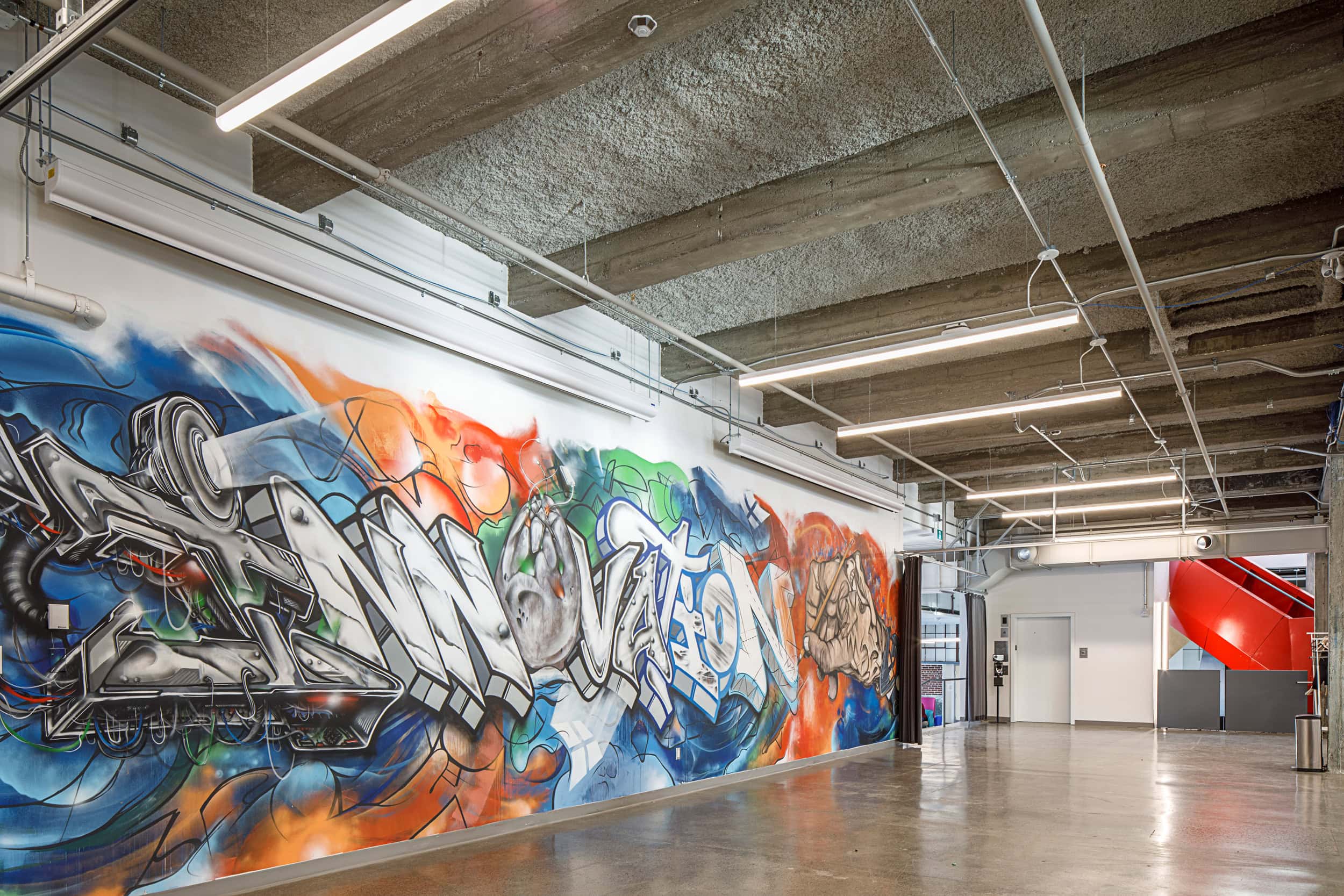 Open workspace lighting at Bayview Yards, Ottawa