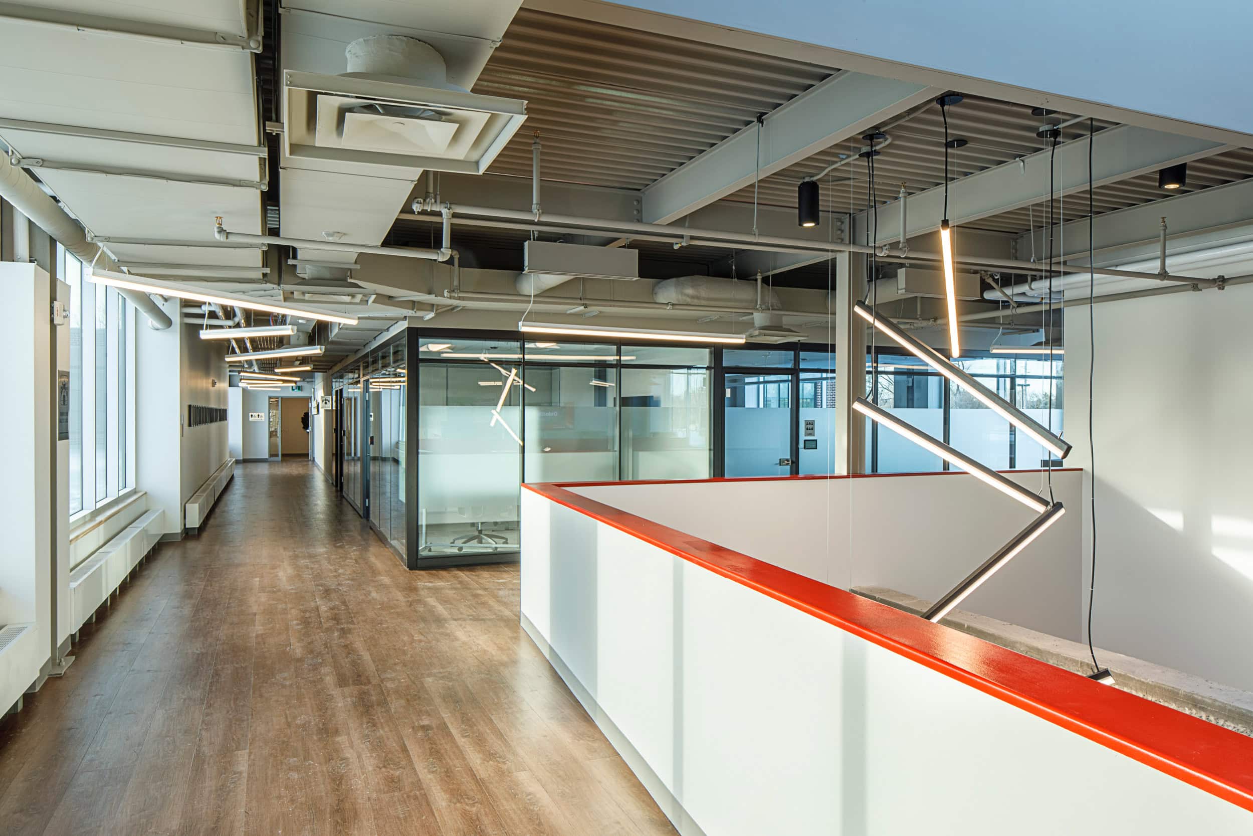 Office corridor lighting at Bayview Yards, Ottawa