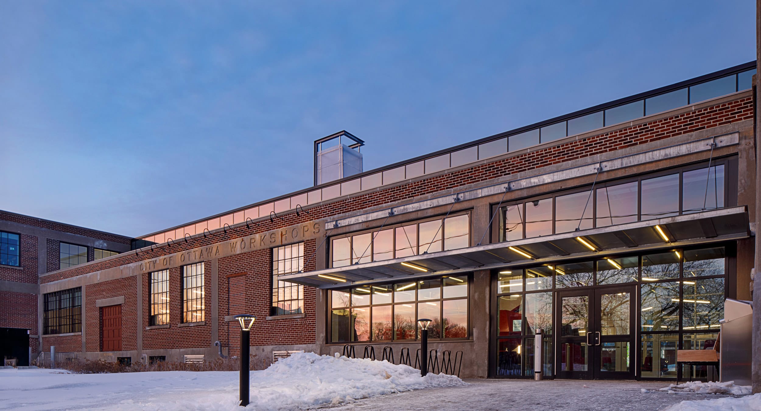Exterior building lighting at Bayview Yards, Ottawa