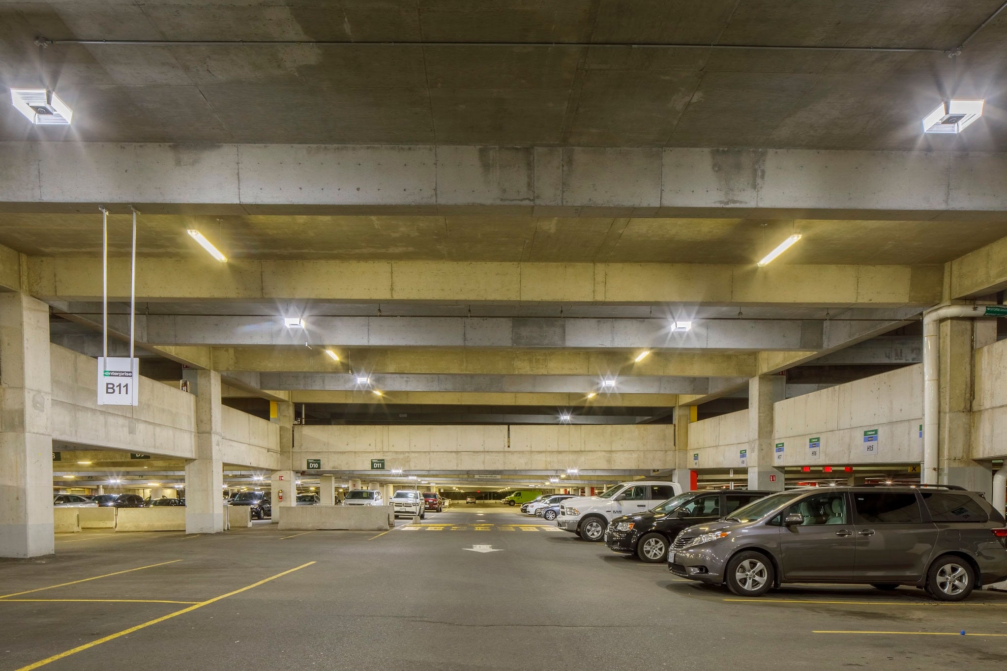Parking level lighting at Ottawa Airport Parkade, Ottawa