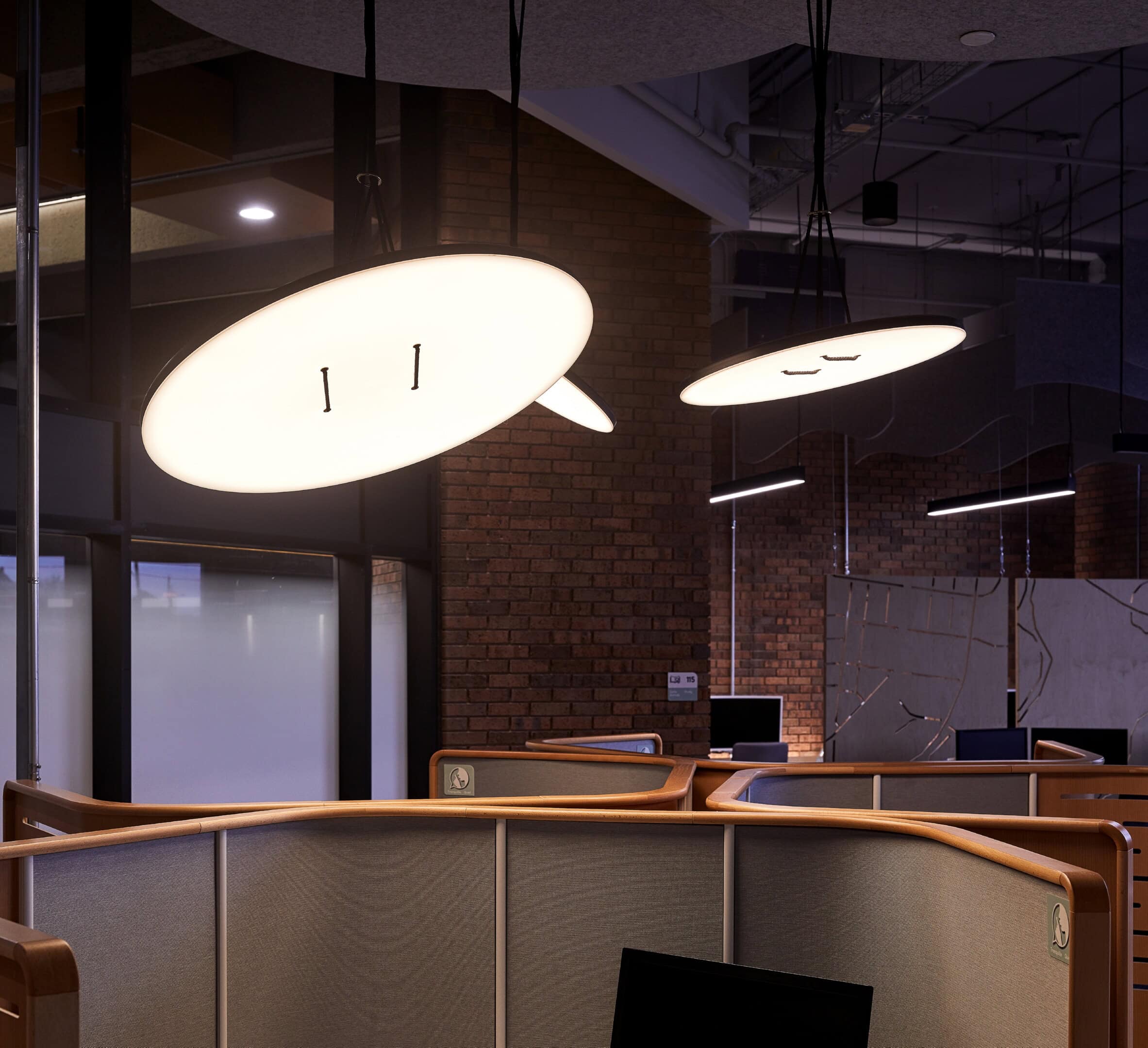 Pendant lighting in the lounge at GCworkplace, Gatineau