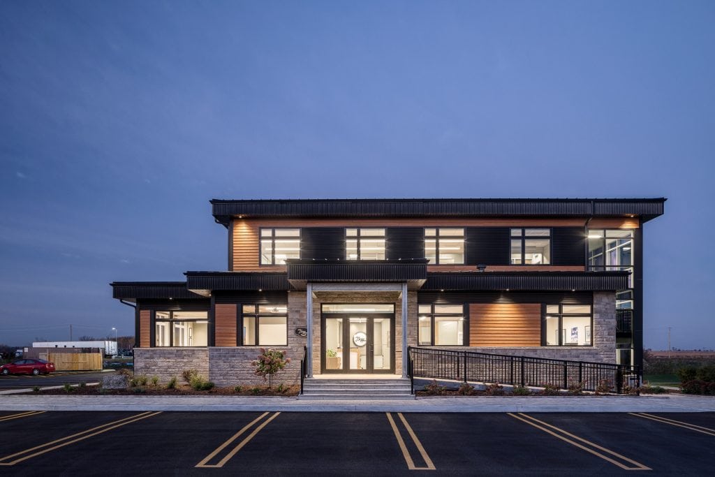 Exterior building lighting at Louis W. Bray Construction, Vars