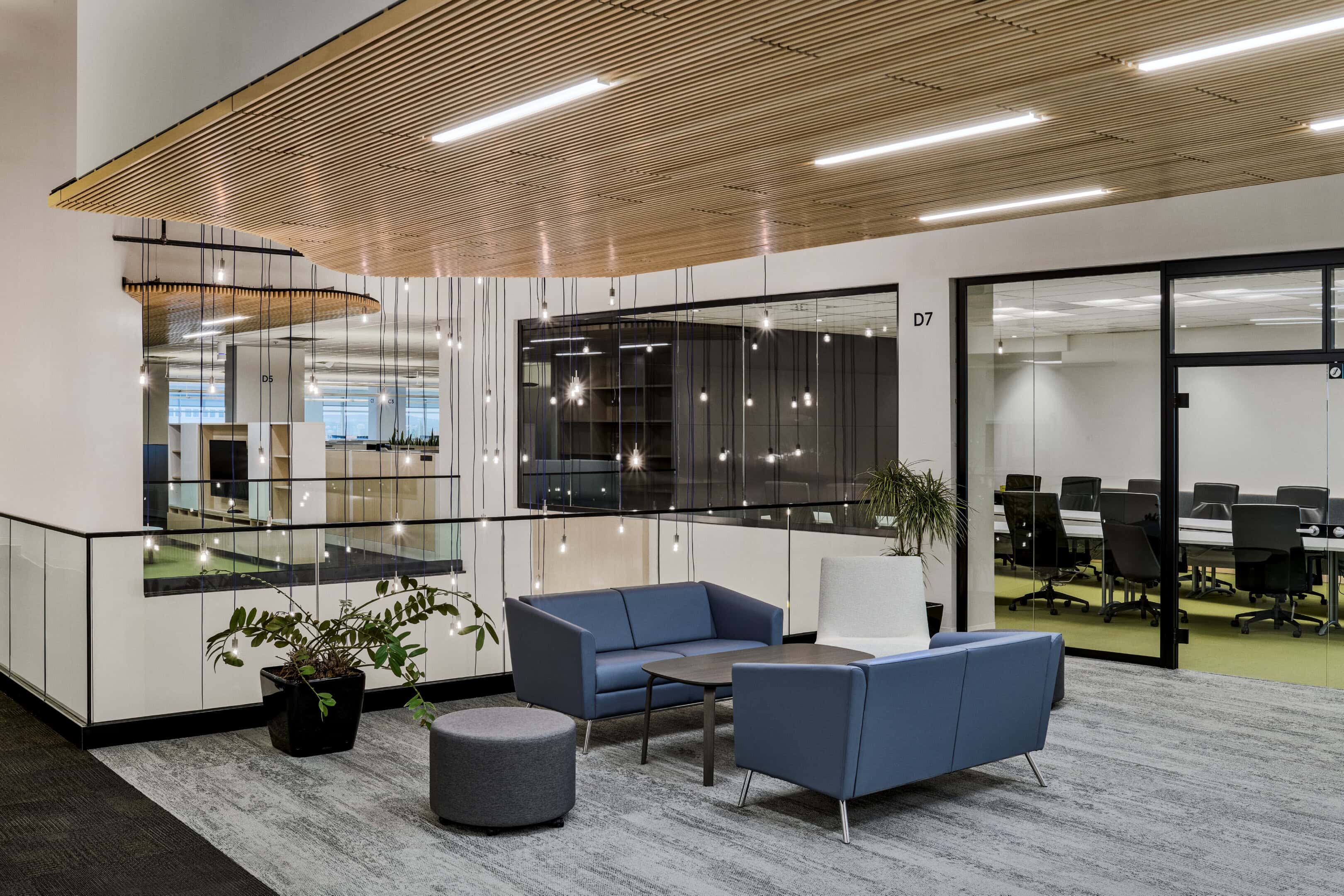 Open office lounge lighting at Mitel, Kanata