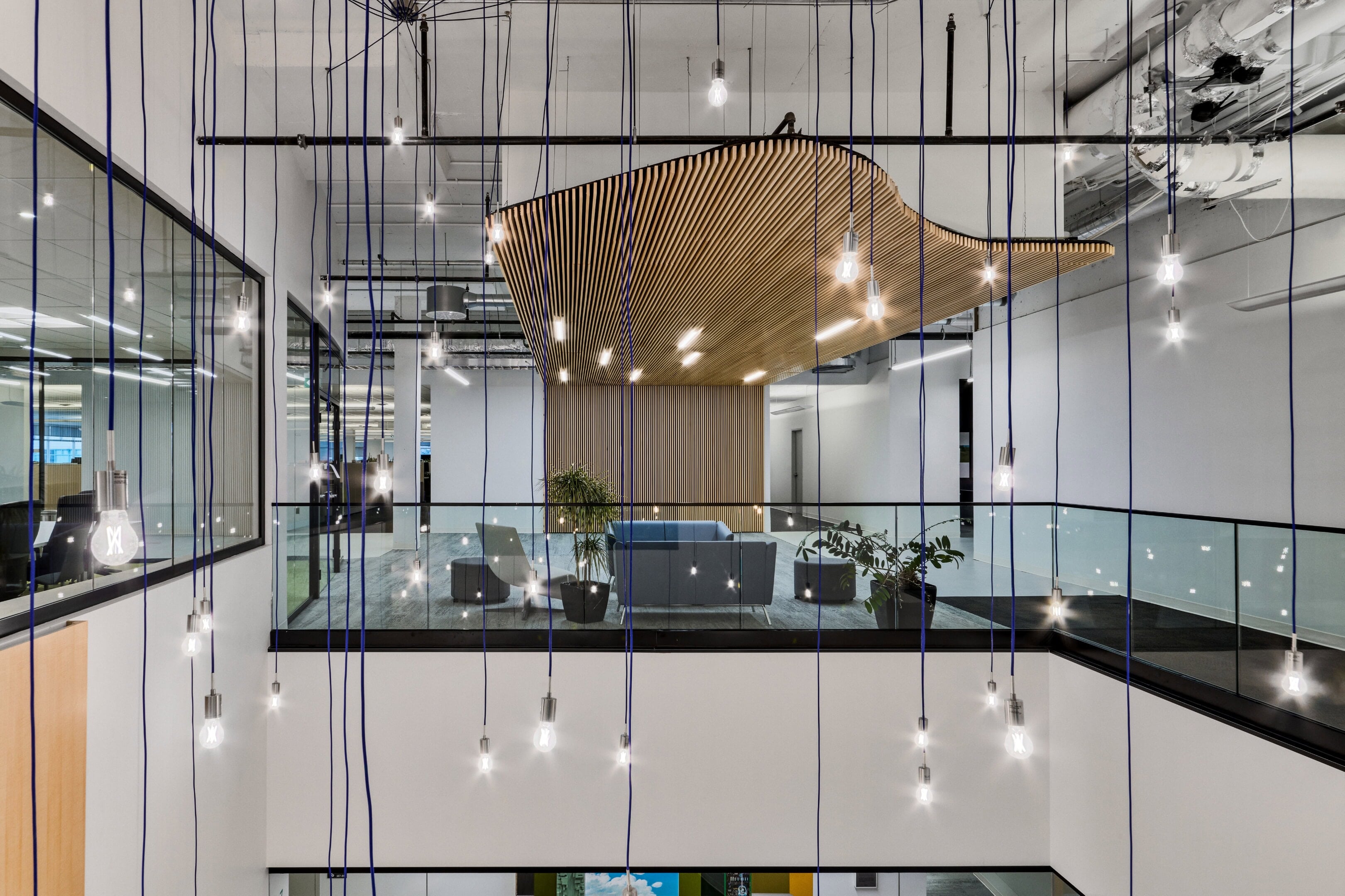 Atrium pendant lighting at Mitel, Kanata