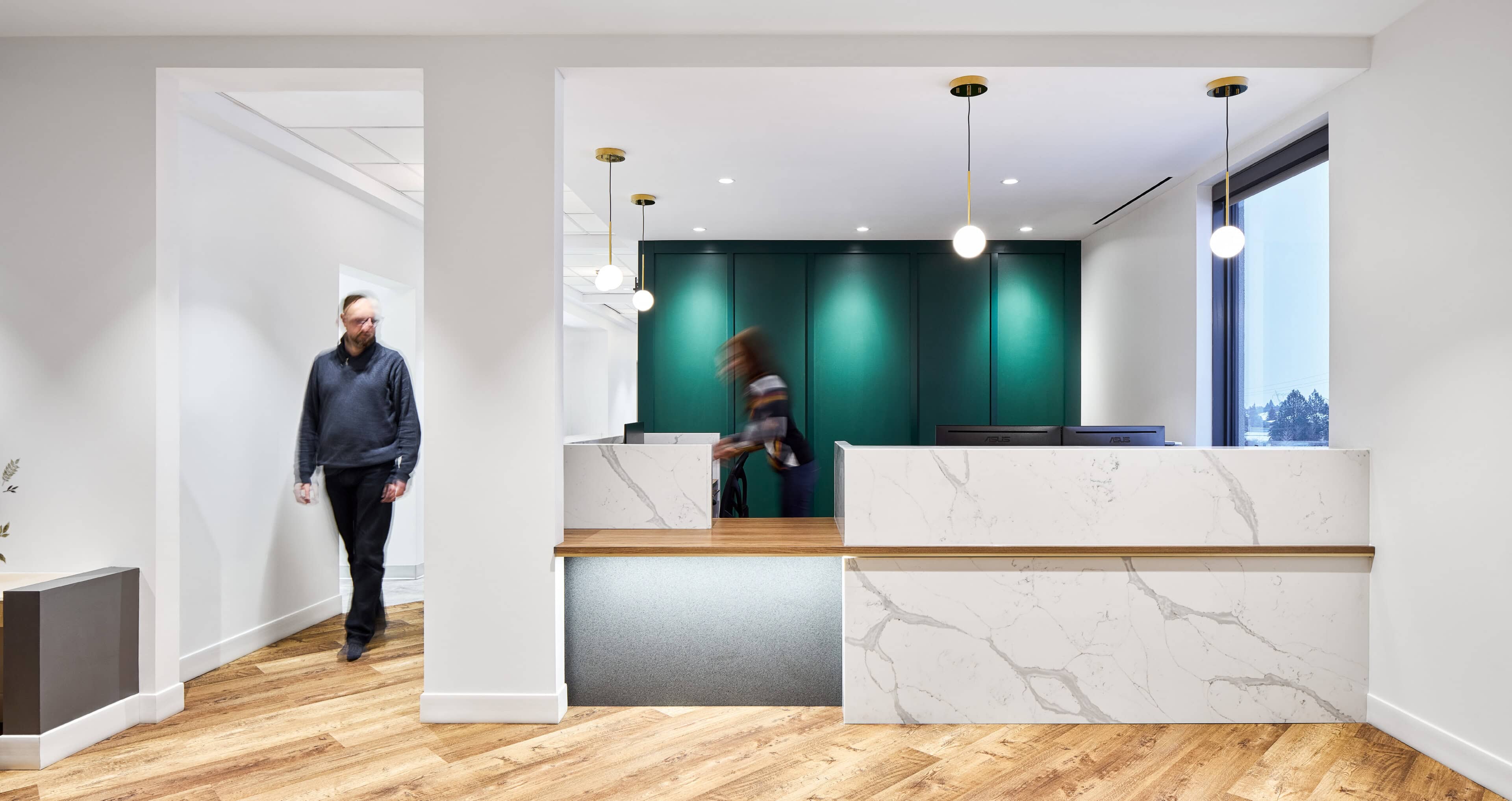 Reception desk lighting at Green Acres Family Dental, Stittsville