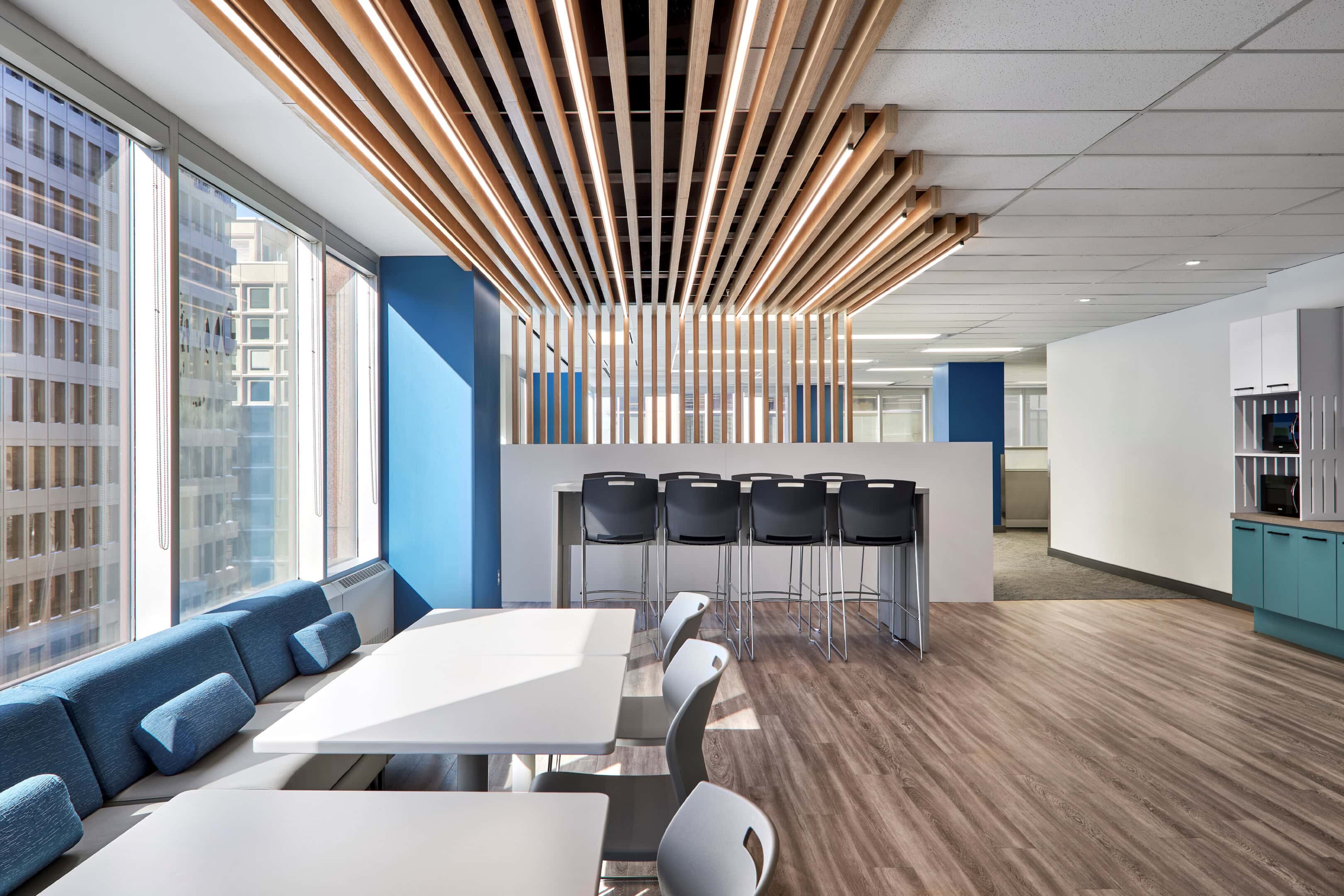 Lounge wood ceiling lighting at Patented Medicine Prices Review Board, Ottawa