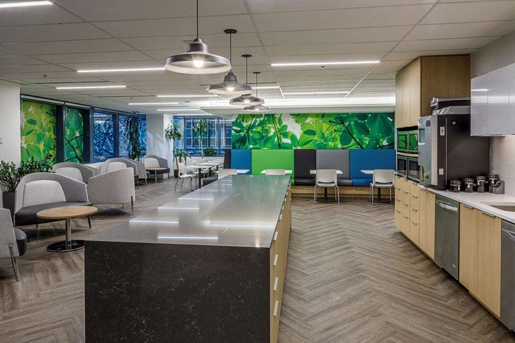 Pendant lighting over the kitchen island at Healthcare Excellence Canada, Ottawa