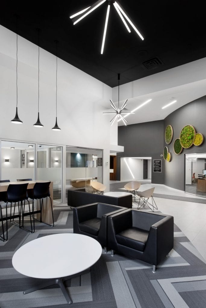 Starburst pendant lighting in the lounge at The Carson Luxury Apartments, Ottawa