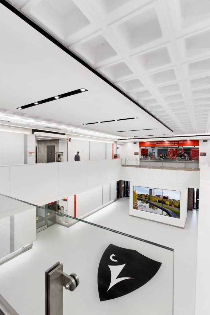 Lobby lighting at Carleton University Robertson Hall, Ottawa