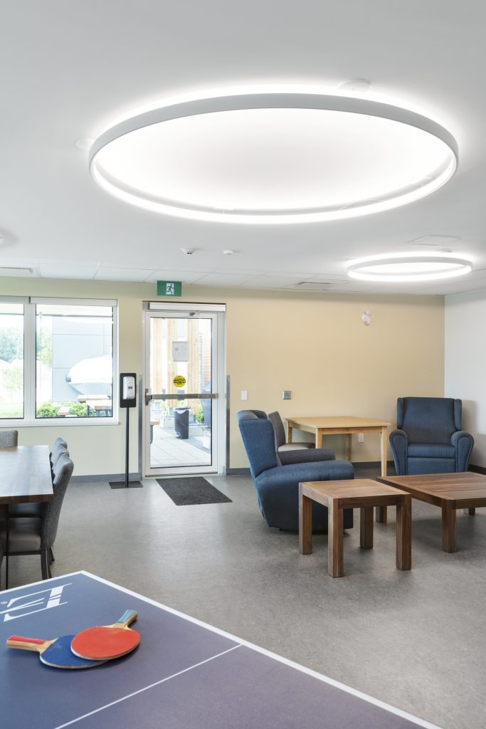Lounge lighting at Multifaith Housing Initiative Veterans' House, Ottawa