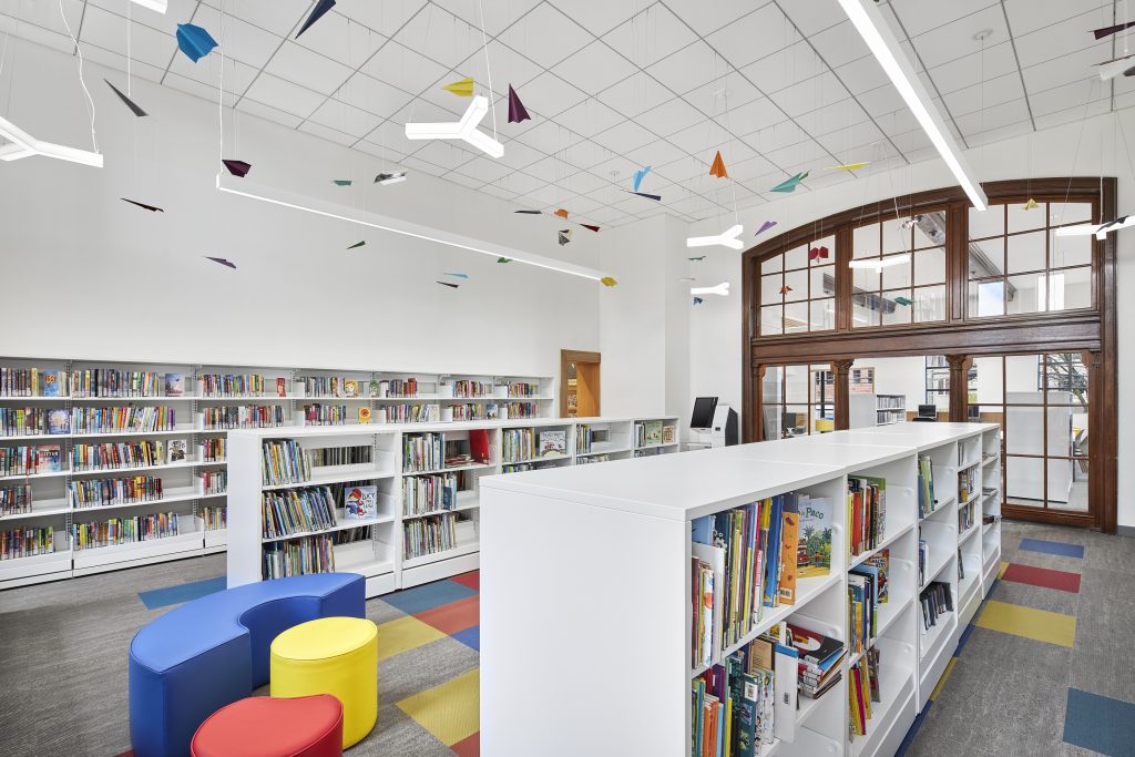 Reading room lighting at Ottawa Public Library – Rosemount Branch, Ottawa