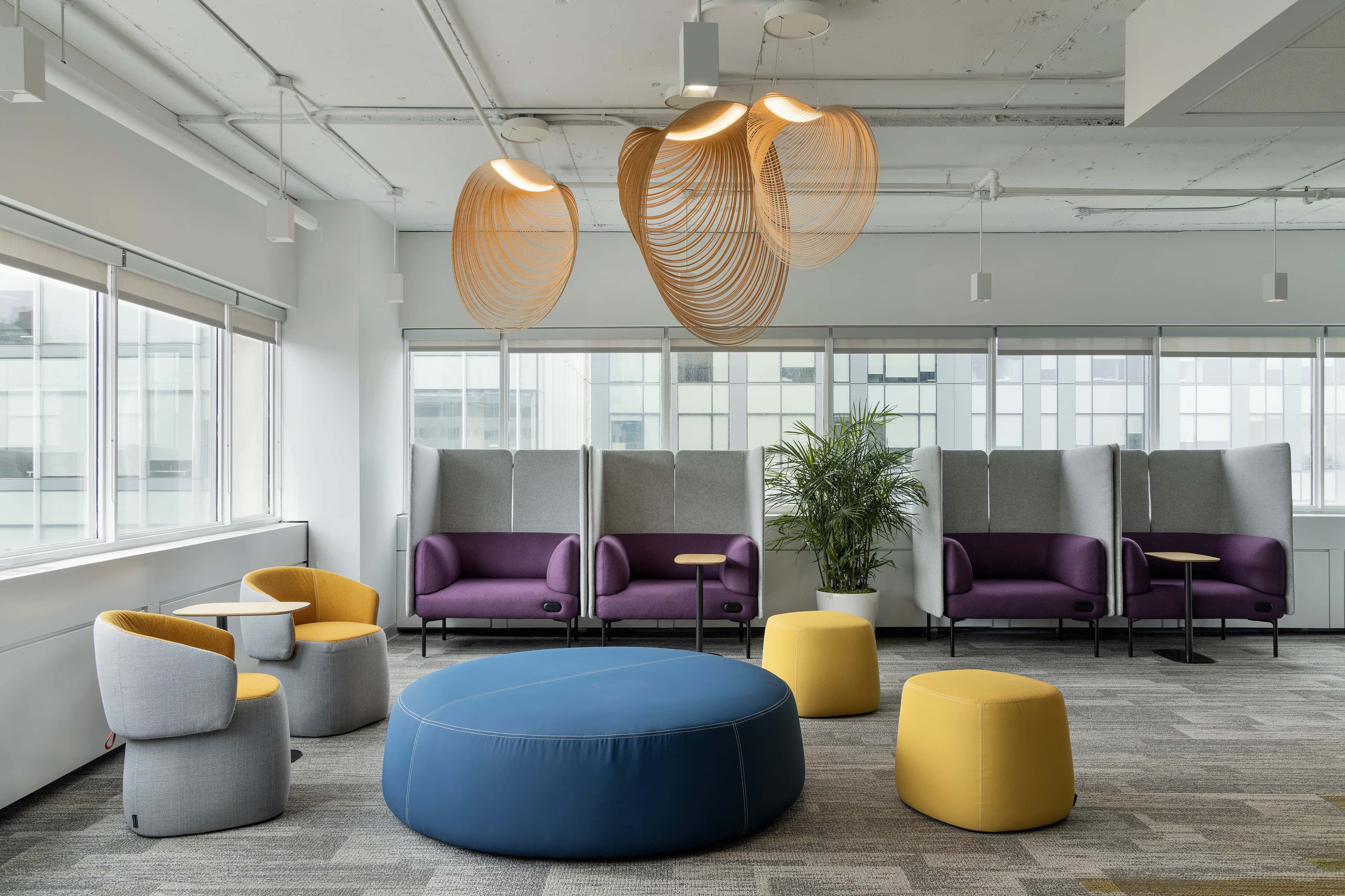 Luceplan Illan birch pendants over the lounge at the Federation of Canadian Municipalities (FCM), Ottawa