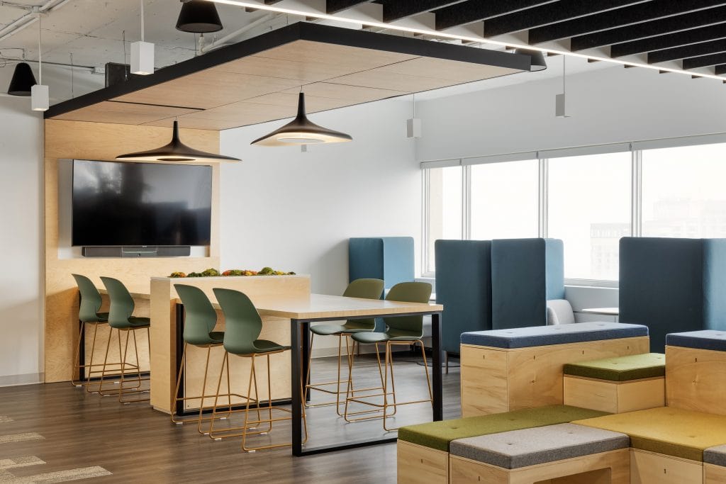 Luciole Cône pendants over the collaboration area at the Federation of Canadian Municipalities (FCM), Ottawa