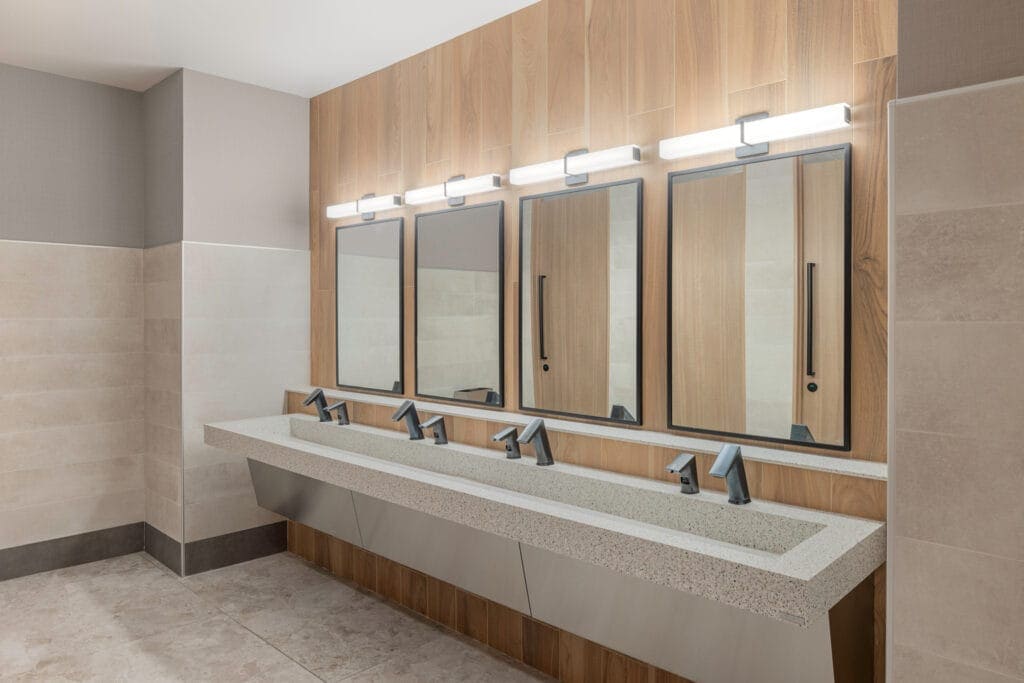 Washroom vanity lighting at Ottawa City Hall Gender-Neutral Washrooms, Ottawa