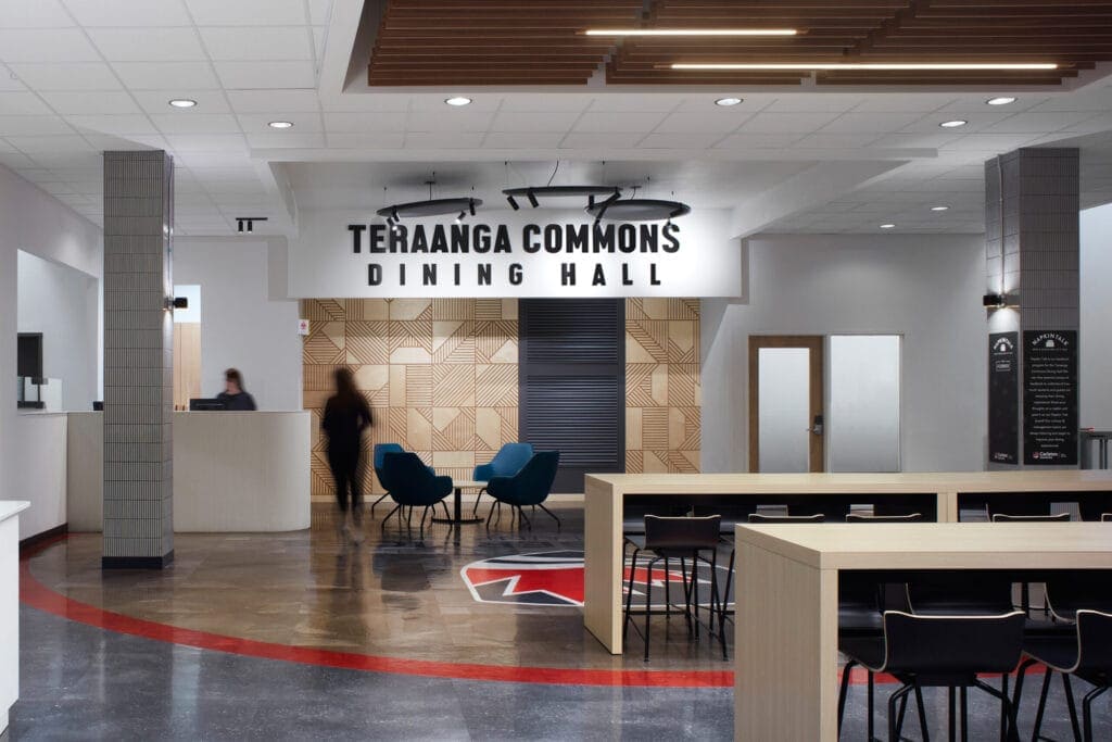 Dining hall entrance lighting at Carleton University Teraanga Commons, Ottawa