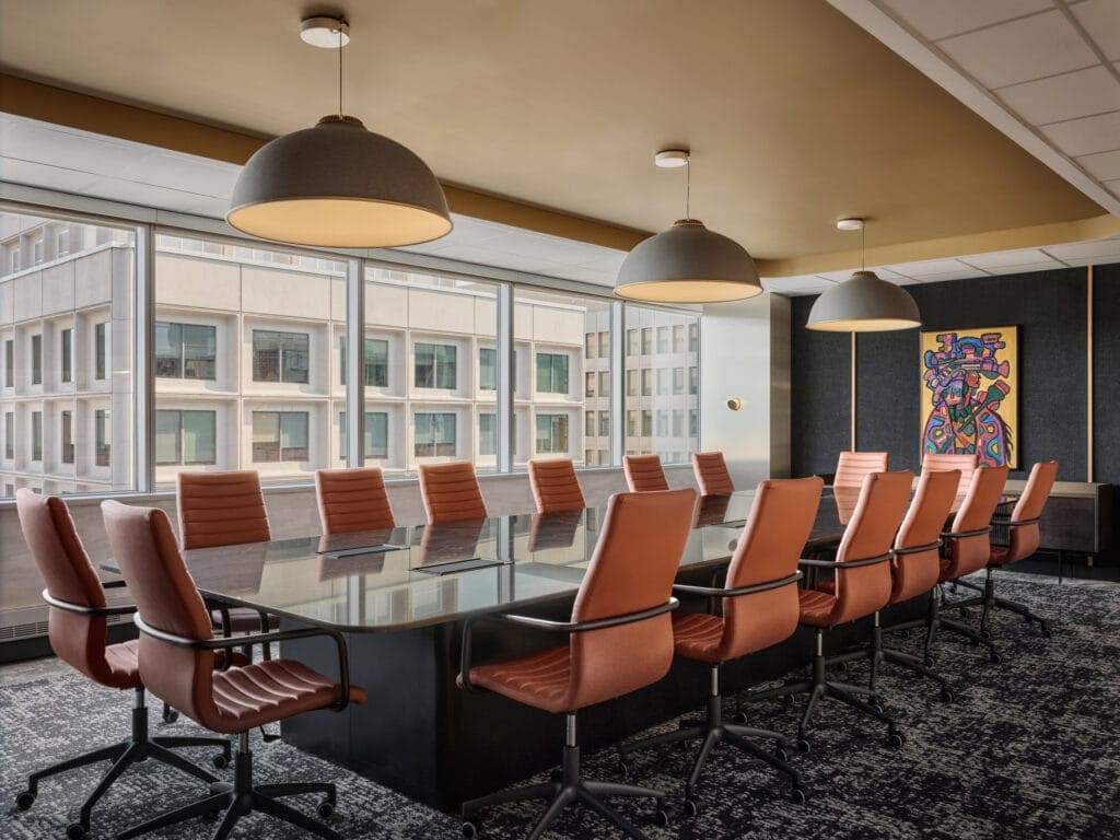 Luceplan Farel dome pendants over the boardroom table at the Federation of Law Societies of Canada
