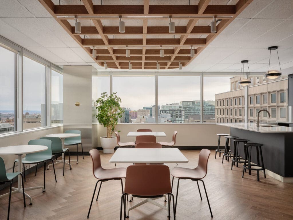Liteline track heads in the timber waffle ceiling of the staff lounge at the Federation of Law Societies