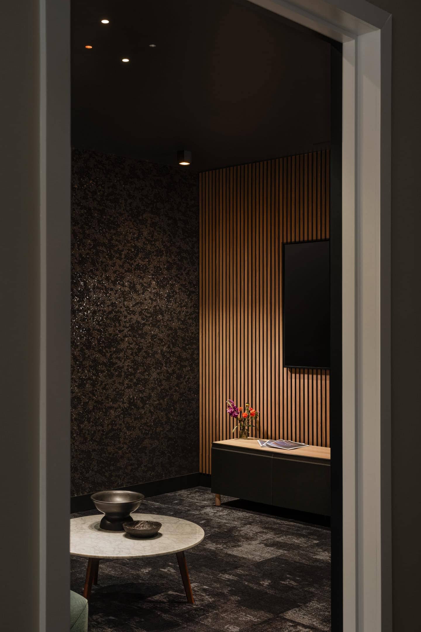 A room at the Flux Lighting showroom in Ottawa taken down to a very low light level