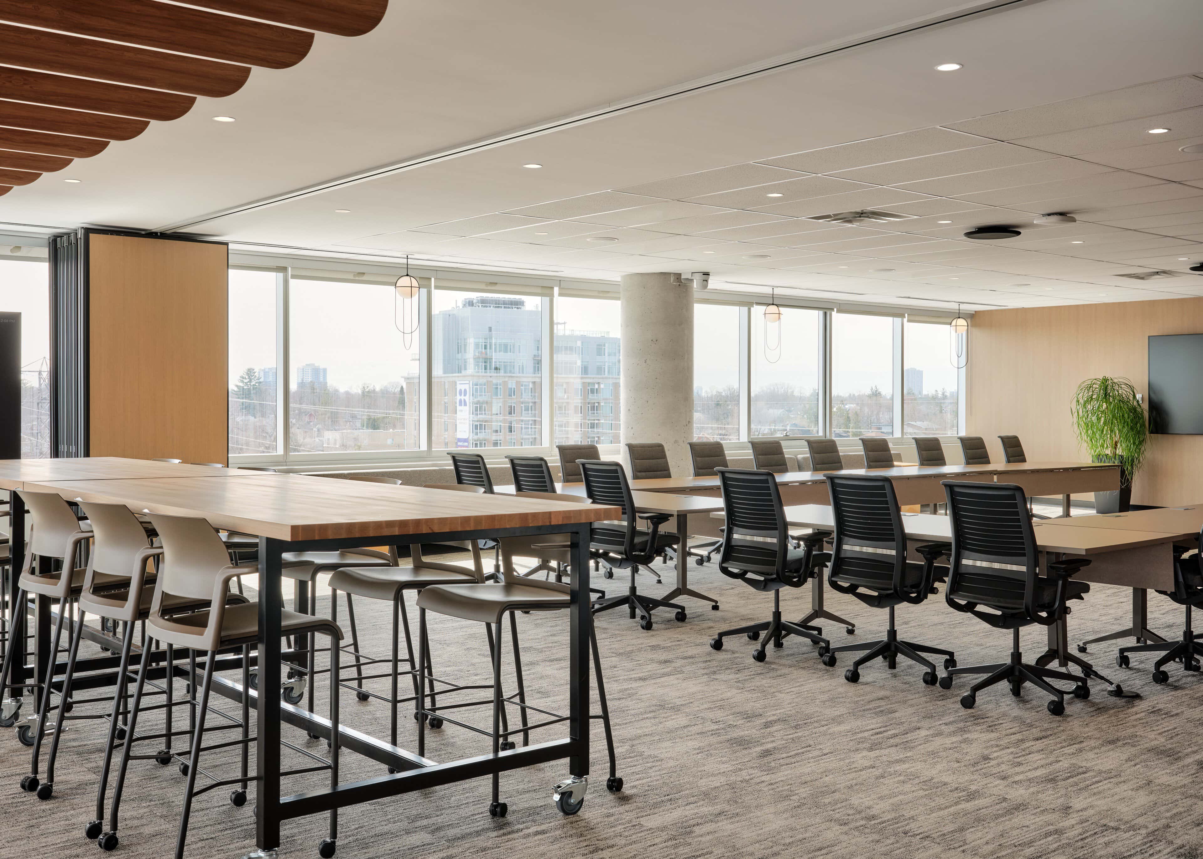 Training room with an operable partition and window wall at CIRA, Ottawa